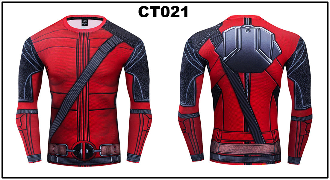 Foreign trade Amazon hot sale Avengers Marvel DC same clothing sports fitness quick-drying clothes long-sleeved T-shirt