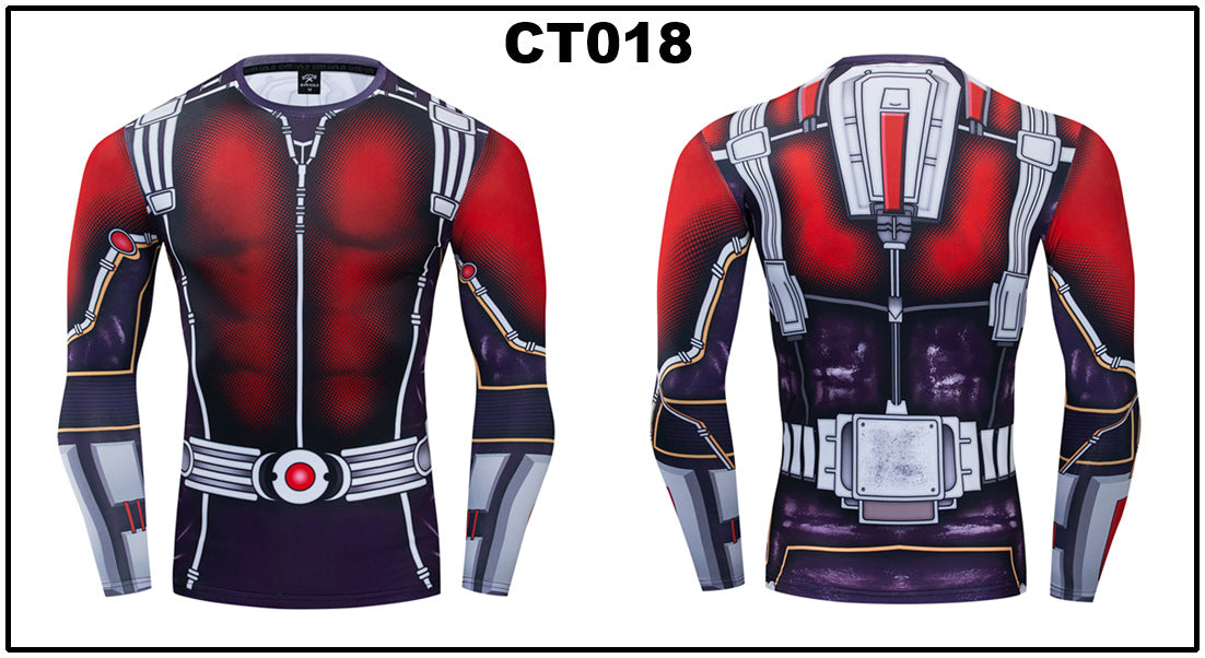 Foreign trade Amazon hot sale Avengers Marvel DC same clothing sports fitness quick-drying clothes long-sleeved T-shirt