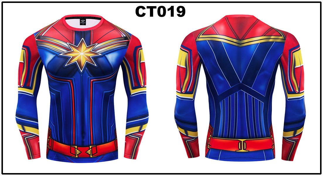 Foreign trade Amazon hot sale Avengers Marvel DC same clothing sports fitness quick-drying clothes long-sleeved T-shirt