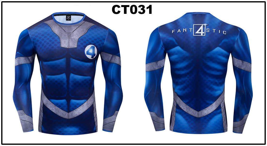 Foreign trade Amazon hot sale Avengers Marvel DC same clothing sports fitness quick-drying clothes long-sleeved T-shirt