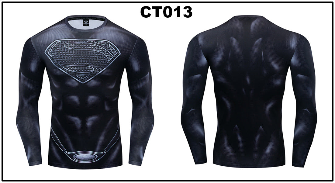 Foreign trade Amazon hot sale Avengers Marvel DC same clothing sports fitness quick-drying clothes long-sleeved T-shirt