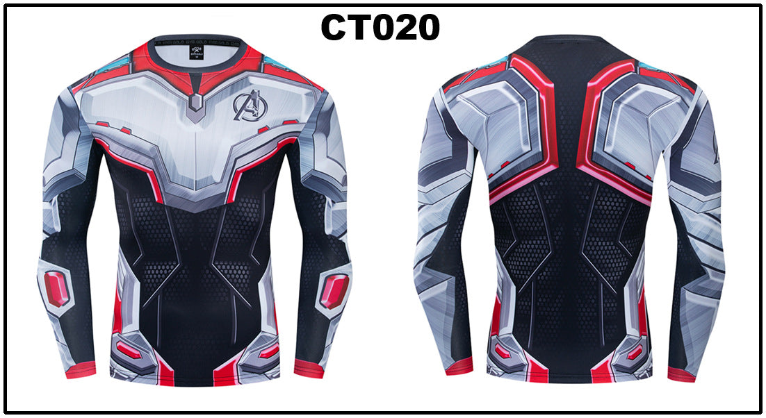 Foreign trade Amazon hot sale Avengers Marvel DC same clothing sports fitness quick-drying clothes long-sleeved T-shirt