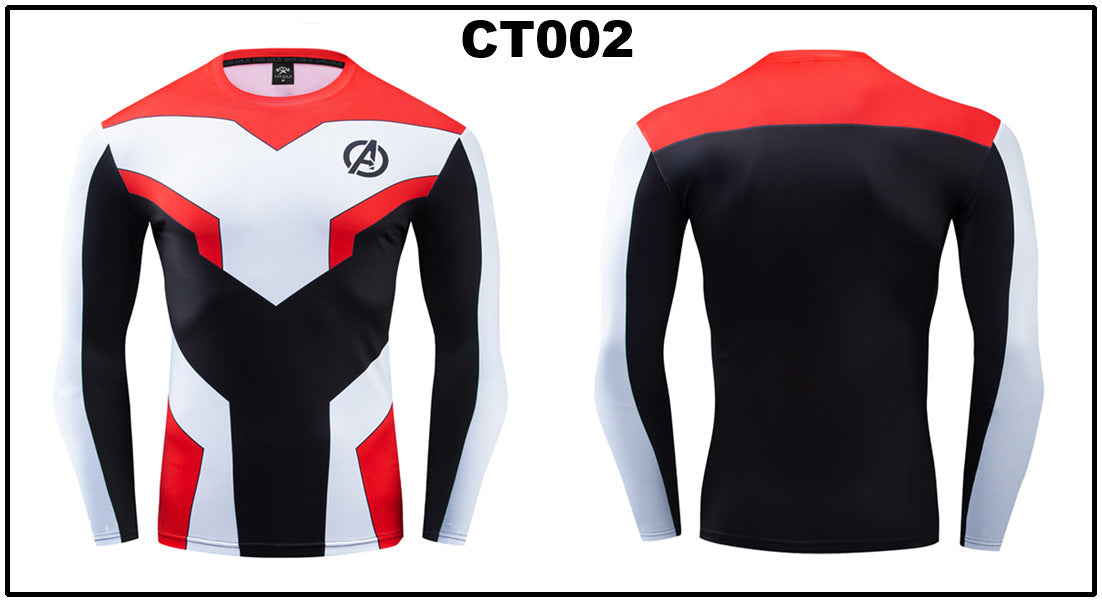 Foreign trade Amazon hot sale Avengers Marvel DC same clothing sports fitness quick-drying clothes long-sleeved T-shirt
