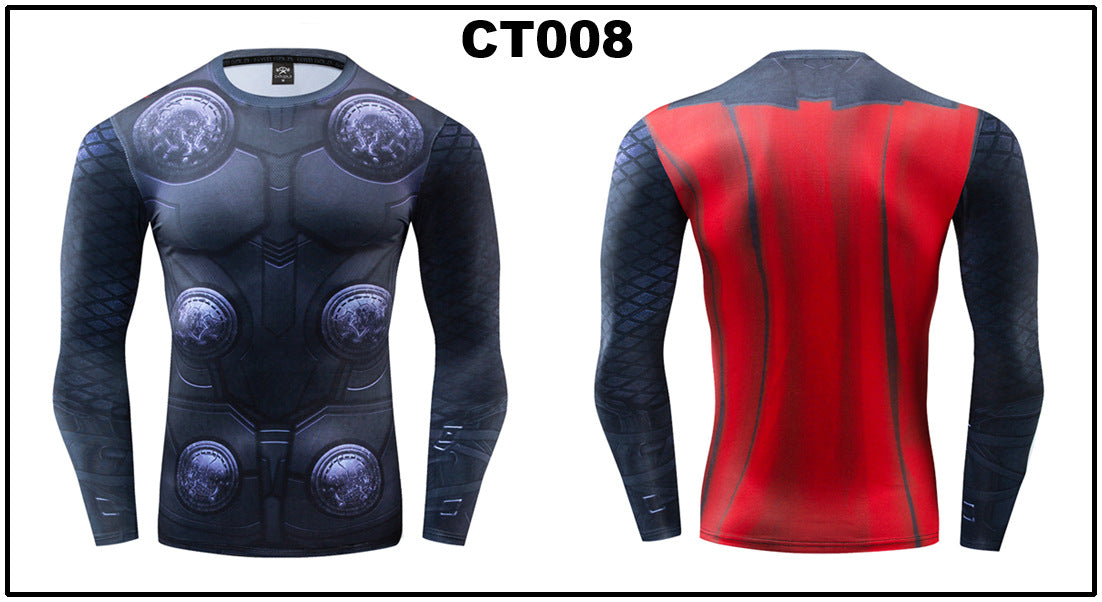 Foreign trade Amazon hot sale Avengers Marvel DC same clothing sports fitness quick-drying clothes long-sleeved T-shirt