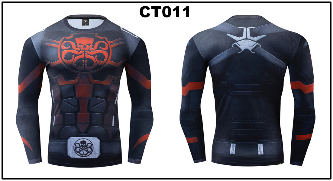 Foreign trade Amazon hot sale Avengers Marvel DC same clothing sports fitness quick-drying clothes long-sleeved T-shirt