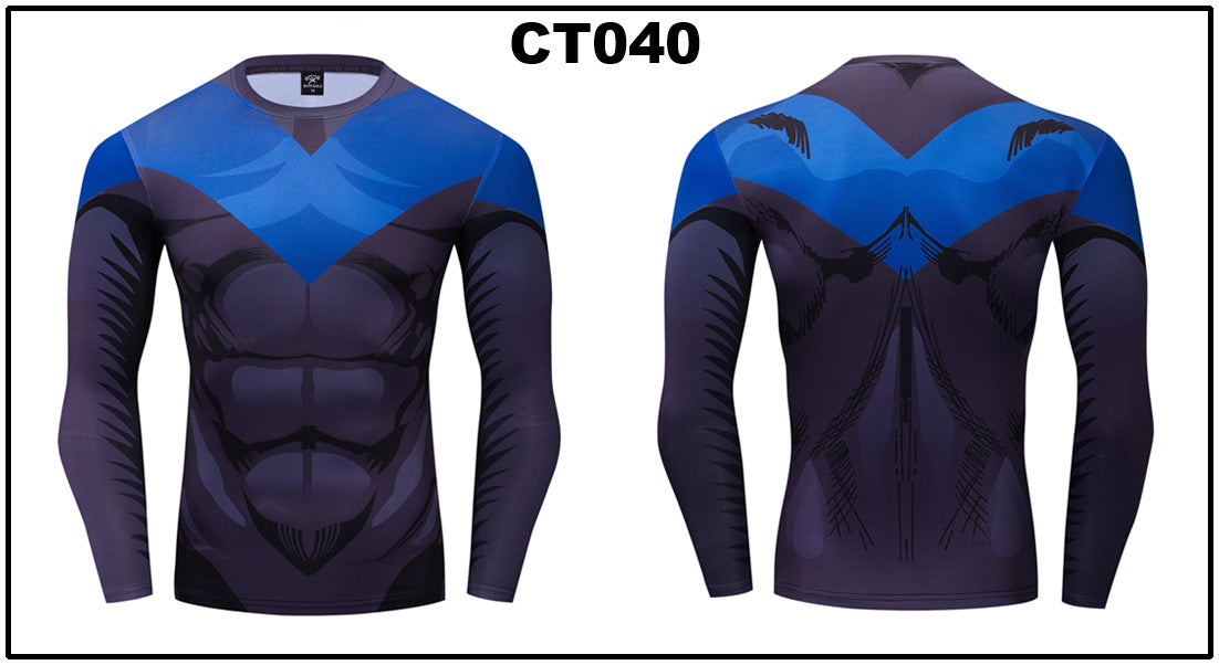 Foreign trade Amazon hot sale Avengers Marvel DC same clothing sports fitness quick-drying clothes long-sleeved T-shirt