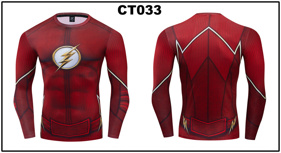 Foreign trade Amazon hot sale Avengers Marvel DC same clothing sports fitness quick-drying clothes long-sleeved T-shirt