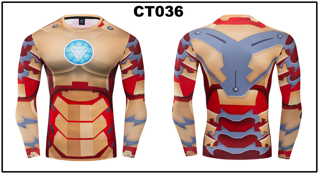 Foreign trade Amazon hot sale Avengers Marvel DC same clothing sports fitness quick-drying clothes long-sleeved T-shirt