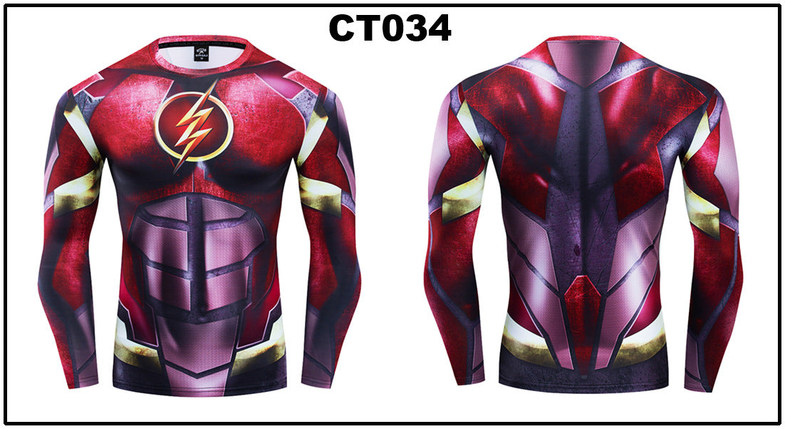 Foreign trade Amazon hot sale Avengers Marvel DC same clothing sports fitness quick-drying clothes long-sleeved T-shirt