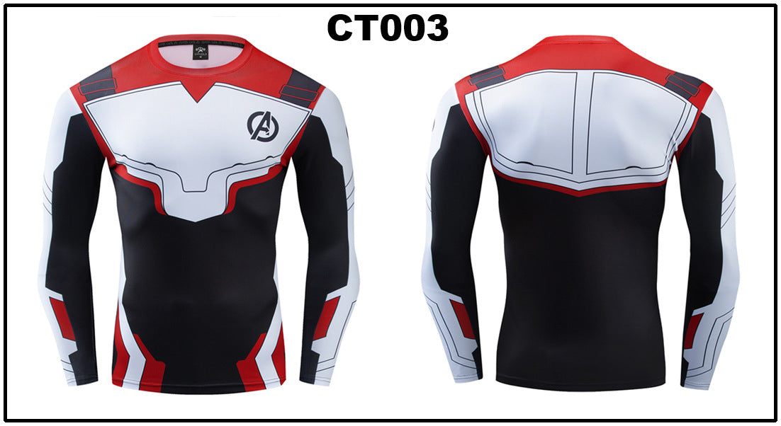 Foreign trade Amazon hot sale Avengers Marvel DC same clothing sports fitness quick-drying clothes long-sleeved T-shirt