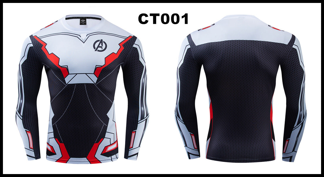 Foreign trade Amazon hot sale Avengers Marvel DC same clothing sports fitness quick-drying clothes long-sleeved T-shirt