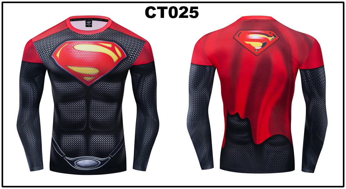 Foreign trade Amazon hot sale Avengers Marvel DC same clothing sports fitness quick-drying clothes long-sleeved T-shirt