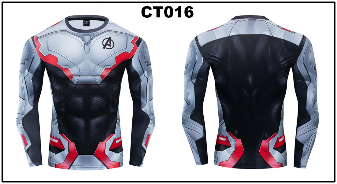 Foreign trade Amazon hot sale Avengers Marvel DC same clothing sports fitness quick-drying clothes long-sleeved T-shirt