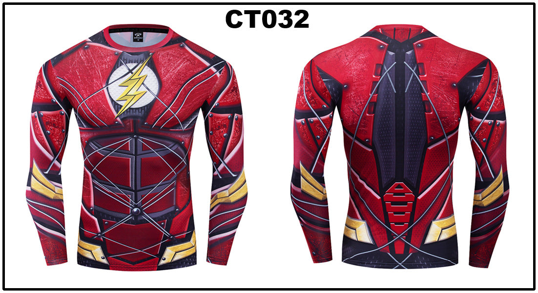 Foreign trade Amazon hot sale Avengers Marvel DC same clothing sports fitness quick-drying clothes long-sleeved T-shirt