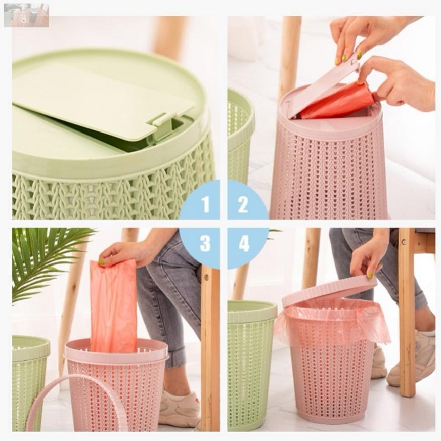 Round trash can automatic bag changer bag household can hold garbage bags kitchen pressure ring bag hollow environmentally friendly wastebasket