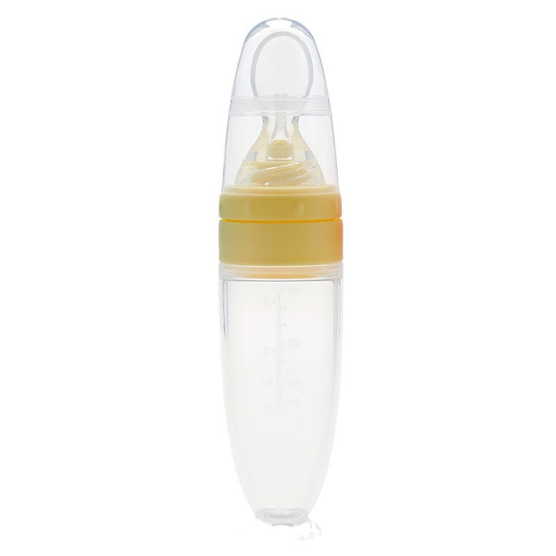 Factory direct sales suction cup rice cereal bottle baby food spoon children's milk bottle nano silver soft spoon head rice cereal bottle