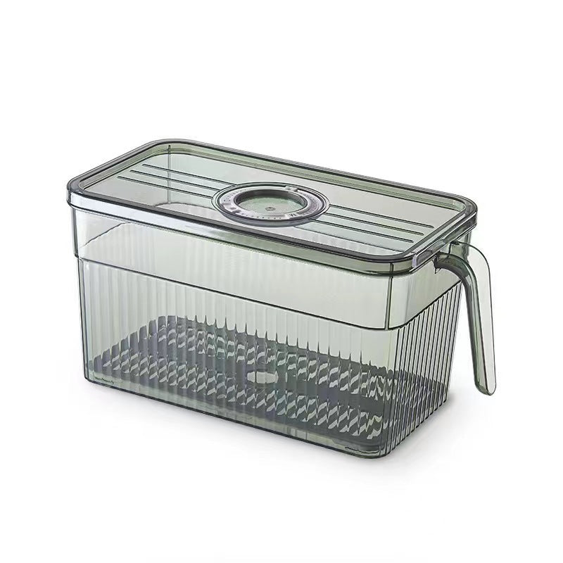 Refrigerator storage box kitchen transparent PET time-keeping drain fresh-keeping box large capacity with handle fruit and vegetable storage box