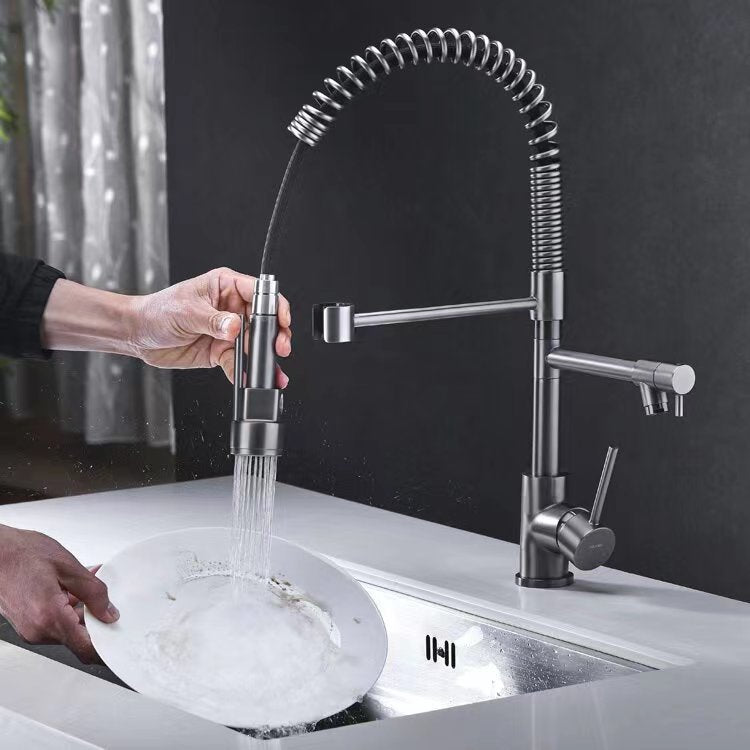 Cross-border supply of pull-out kitchen hot and cold water faucet telescopic rotating vegetable basin sink spring faucet