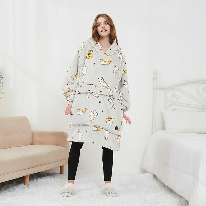 Three-zone heating electric blanket USB rechargeable sweater pullover heating couple home clothes thick large size hooded