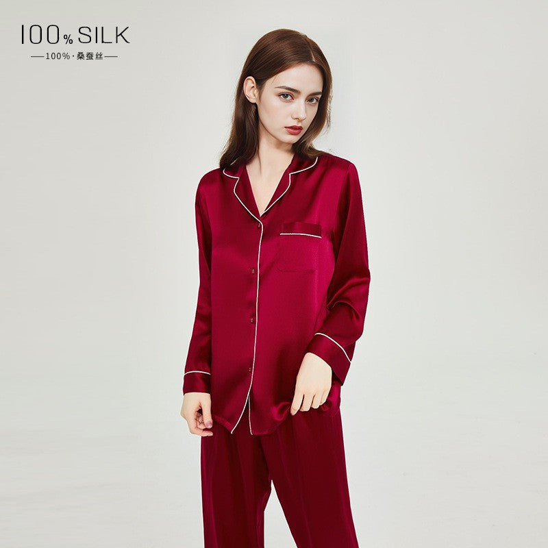 2024 Spring and Autumn Silk Pajamas Women's Autumn and Winter New Long Sleeve Pants Wholesale 100% Mulberry Silk Home Clothes Set