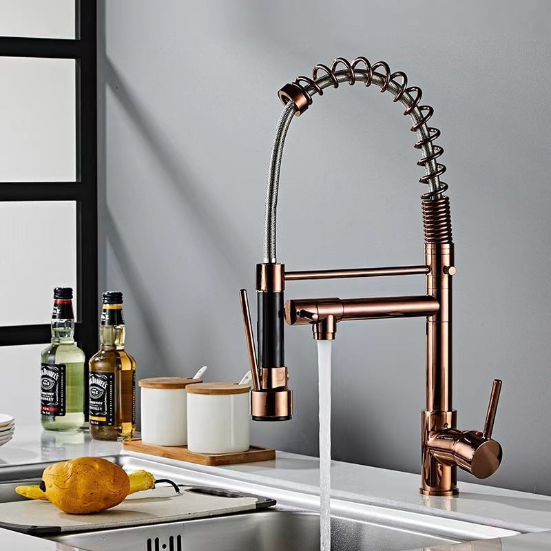 Cross-border supply of pull-out kitchen hot and cold water faucet telescopic rotating vegetable basin sink spring faucet