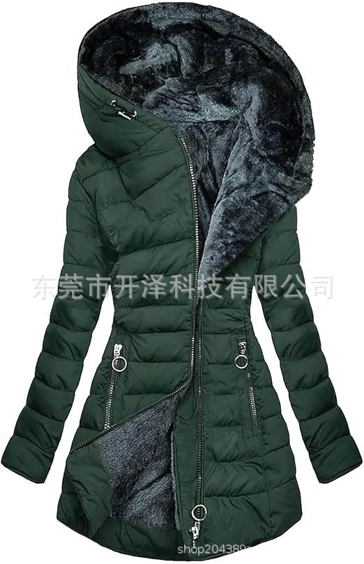 Spot 2024 new women's cotton clothes Amazon hot-selling mid-length slim cotton coat plus velvet thick hooded jacket