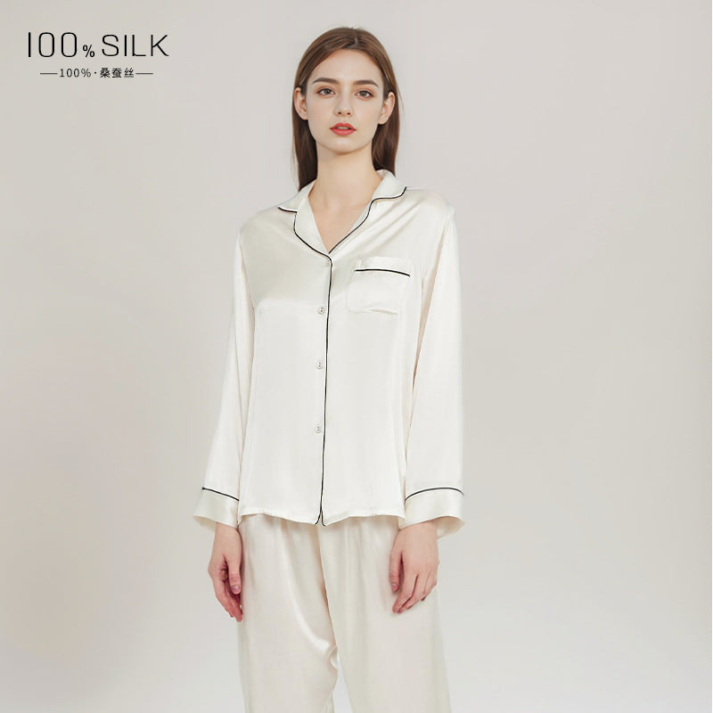 2024 Spring and Autumn Silk Pajamas Women's Autumn and Winter New Long Sleeve Pants Wholesale 100% Mulberry Silk Home Clothes Set