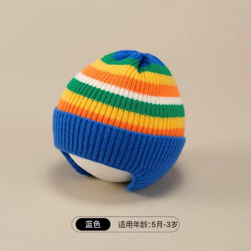 New autumn and winter children's warm hats cute bear double ball hats infant baby warm ear protection knitted wool hat