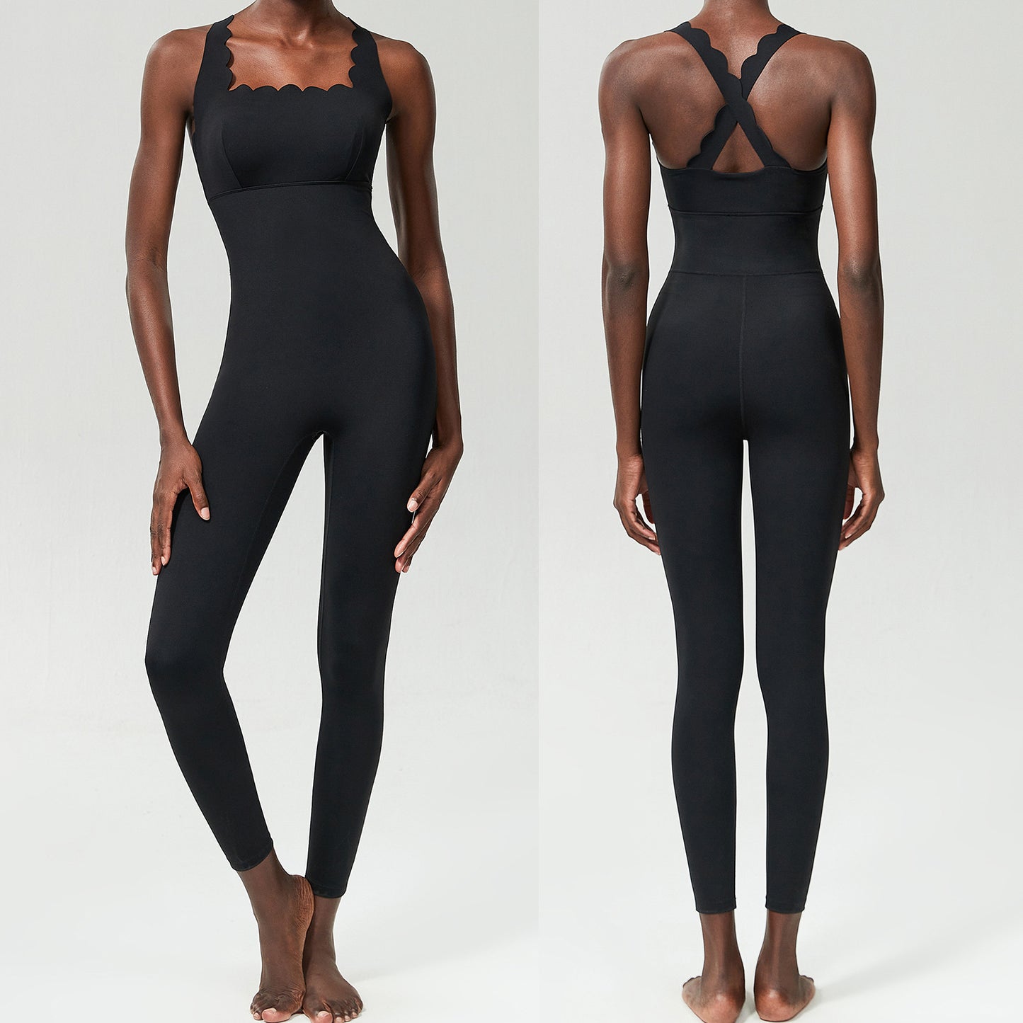 Cross-border small wave beautiful back yoga fitness jumpsuit women's large size tight dance running vest jumpsuit