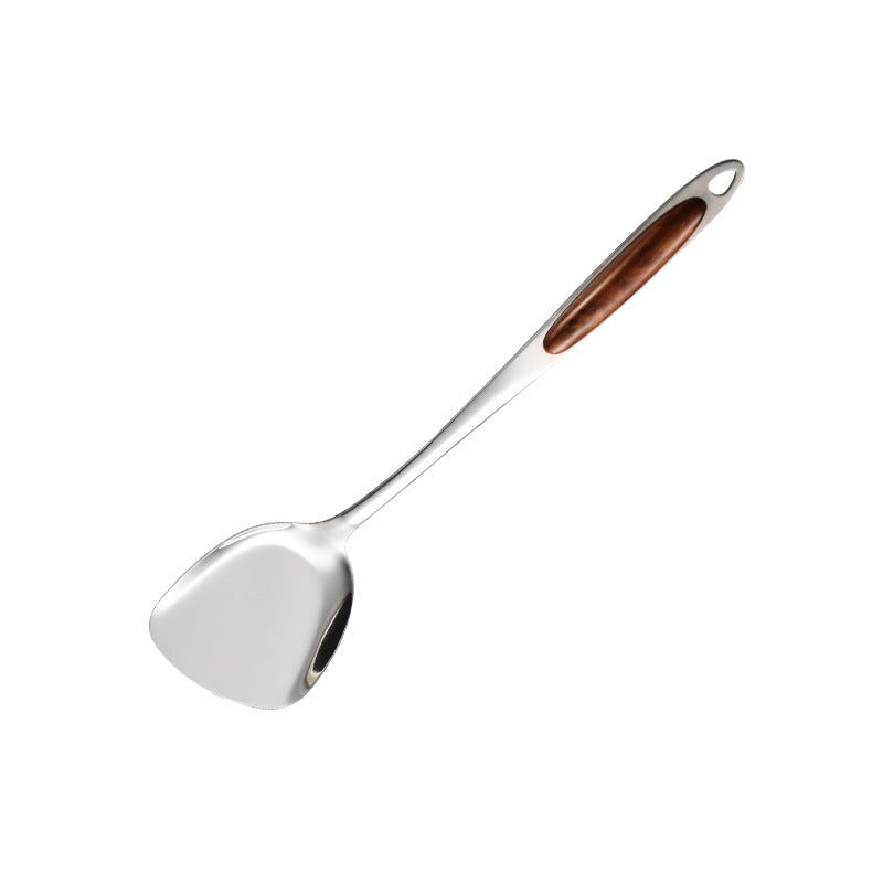 Stainless steel golden peach wood soup spoon household porridge spoon colander frying shovel rice spoon meat fork tongue spoon kitchen 7-piece set