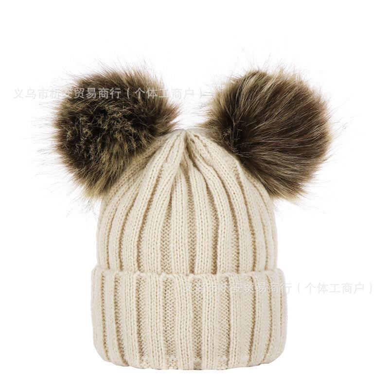 AliExpress personalized embroidery parent-child hat European and American autumn and winter threaded baby pullover hat double wool ball hat knitted