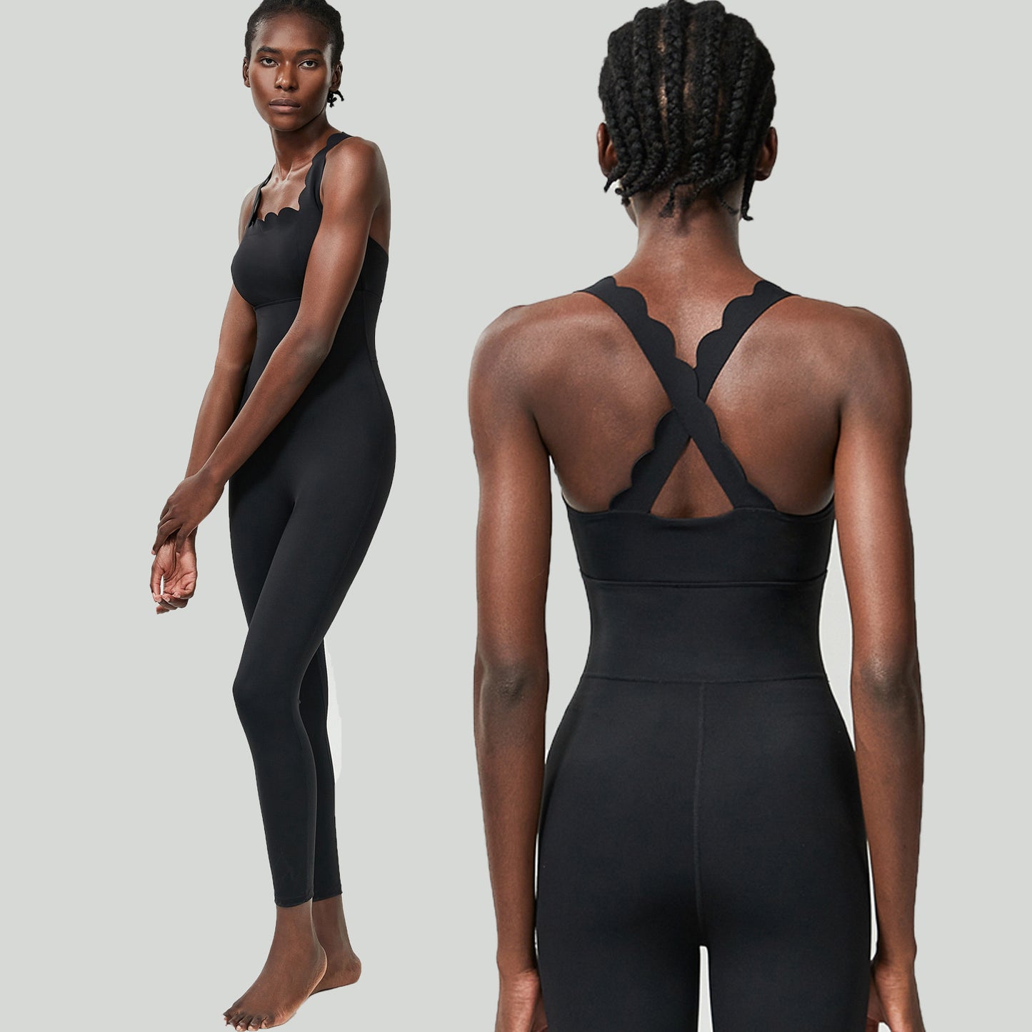 Cross-border small wave beautiful back yoga fitness jumpsuit women's large size tight dance running vest jumpsuit