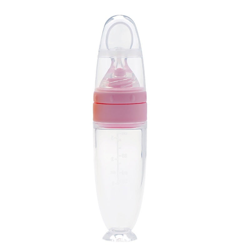 Factory direct sales suction cup rice cereal bottle baby food spoon children's milk bottle nano silver soft spoon head rice cereal bottle