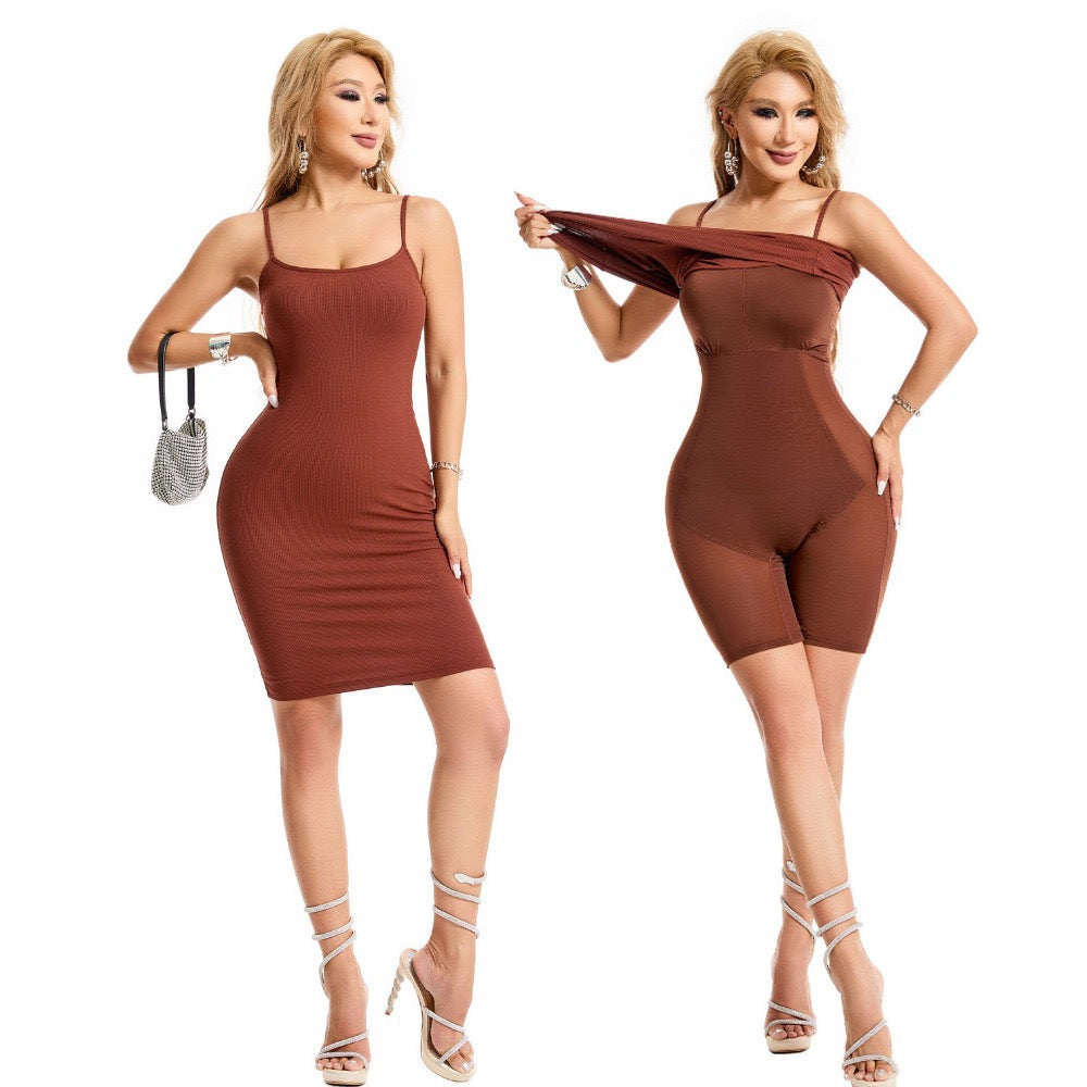 European and American cross-border two-in-one body shaping skirt body shaping clothes body shaping clothes abdomen pants hip-wrapped adjustable suspenders short skirt waist shaping