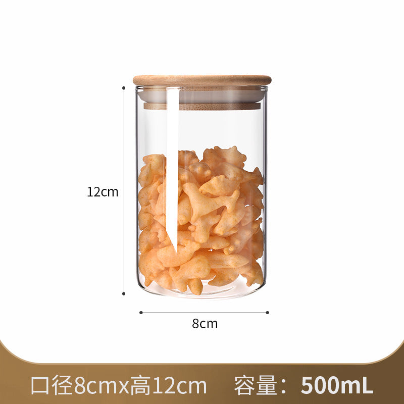 Manufacturers directly supply high borosilicate glass sealed jars kitchen sealed storage jars tea cans wooden lid glass storage jars