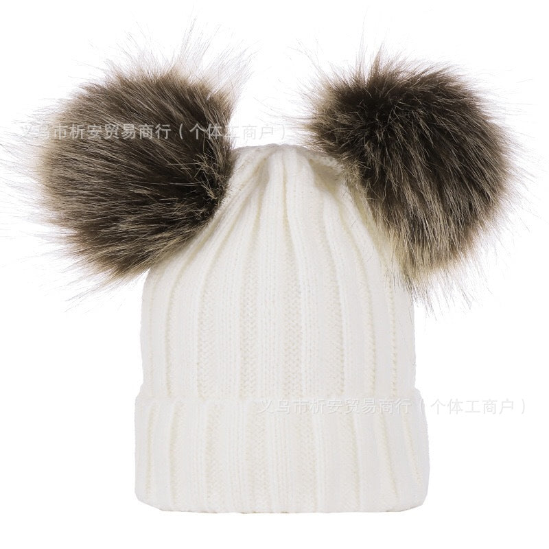 AliExpress personalized embroidery parent-child hat European and American autumn and winter threaded baby pullover hat double wool ball hat knitted