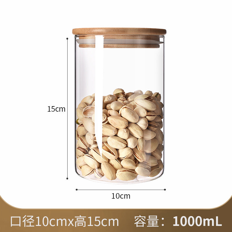 Manufacturers directly supply high borosilicate glass sealed jars kitchen sealed storage jars tea cans wooden lid glass storage jars