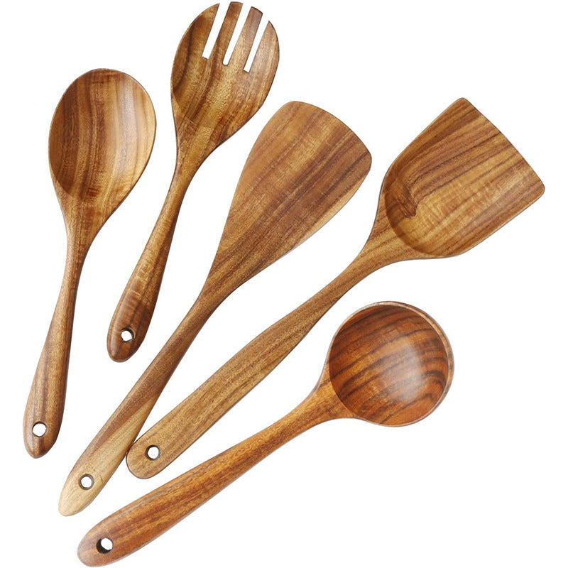 Teak cooking set Acacia wood kitchenware long handle spatula vegetable spatula solid wood spatula spoon fork non-stick pan kitchen 10 piece set