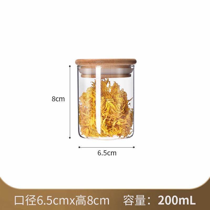 Manufacturers directly supply high borosilicate glass sealed jars kitchen sealed storage jars tea cans wooden lid glass storage jars