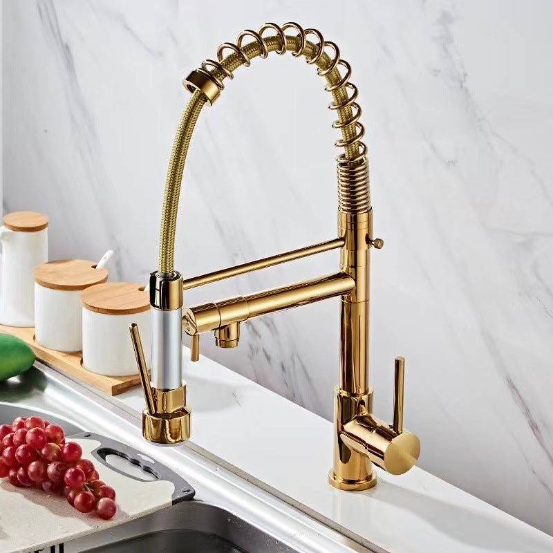 Cross-border supply of pull-out kitchen hot and cold water faucet telescopic rotating vegetable basin sink spring faucet
