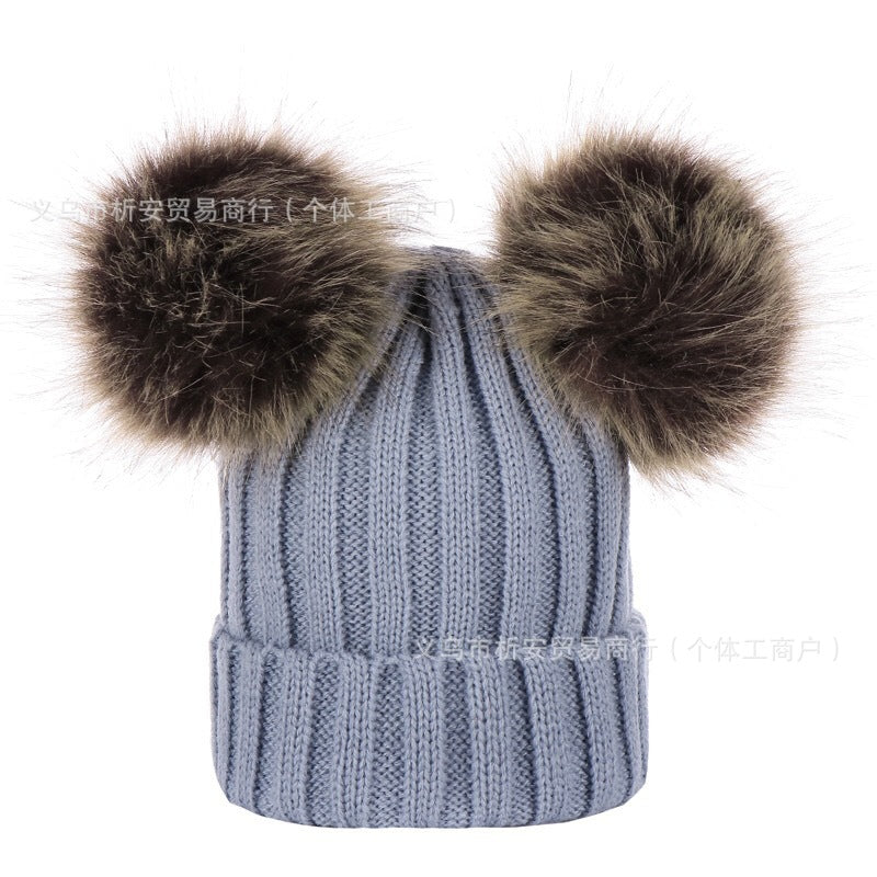 AliExpress personalized embroidery parent-child hat European and American autumn and winter threaded baby pullover hat double wool ball hat knitted
