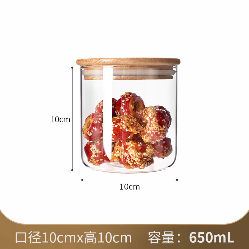 Manufacturers directly supply high borosilicate glass sealed jars kitchen sealed storage jars tea cans wooden lid glass storage jars