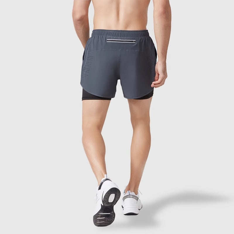 Men's fake two-piece running shorts lined with sports quick-drying breathable anti-exposure running fitness casual high-elastic three-point pants