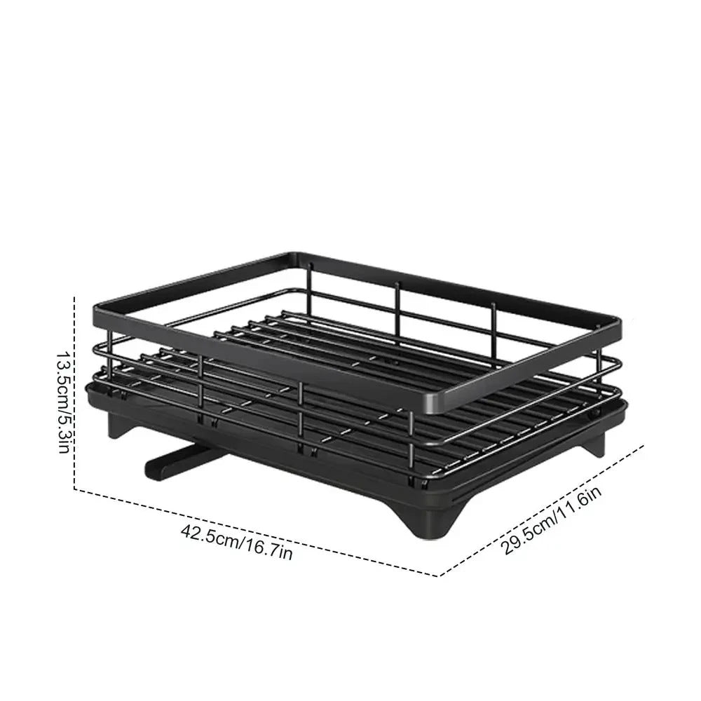 Dish Drying Rack Adjustable Kitchen Plate Storage Rack with Drain Board Sink Countertop Cutlery Storage Rack