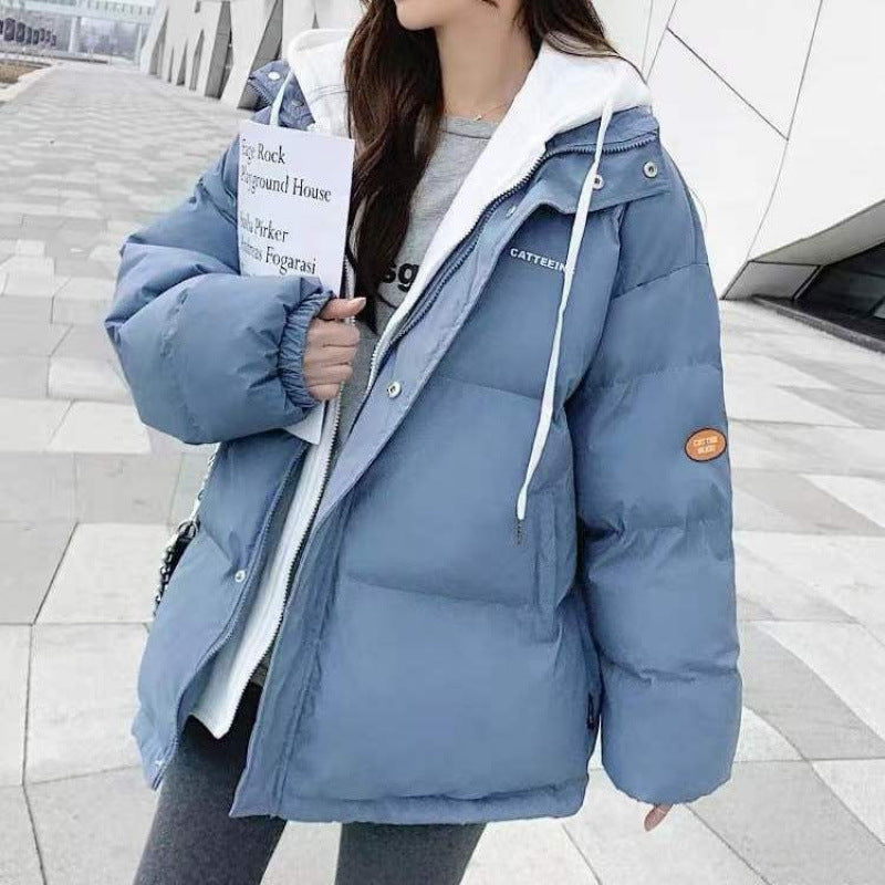 Down cotton jacket for girls winter clothes 2024 new junior high school students cotton jacket short fake two-piece cotton coat
