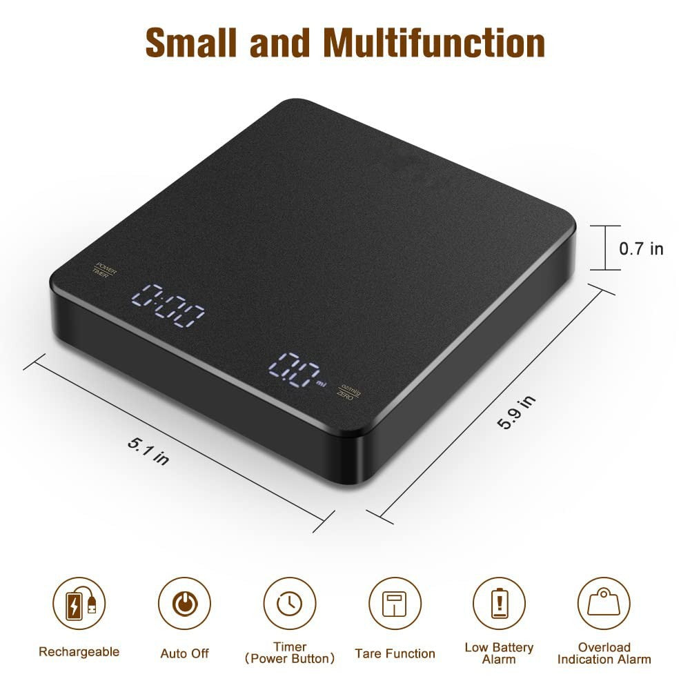 Smart hand brewed coffee electronic scale Cross-border timing kitchen scale Black 5kg 0.1g household food baking scale