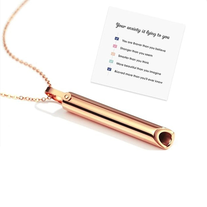 Amazon cross-border hot-selling stainless steel whistle to relieve anxiety meditation mindfulness breathing yoga titanium steel pendant necklace