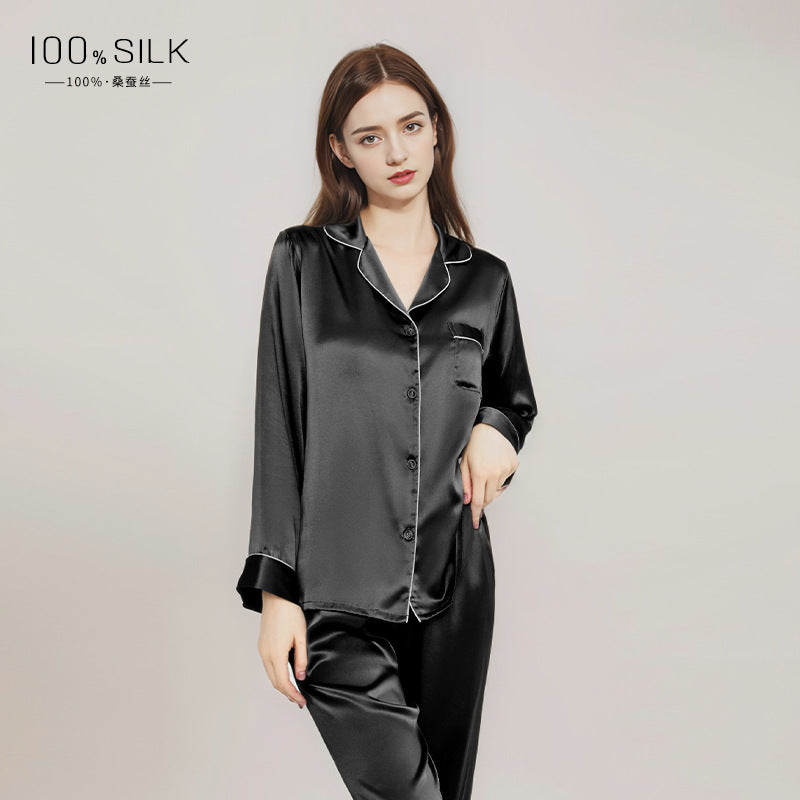 2024 Spring and Autumn Silk Pajamas Women's Autumn and Winter New Long Sleeve Pants Wholesale 100% Mulberry Silk Home Clothes Set