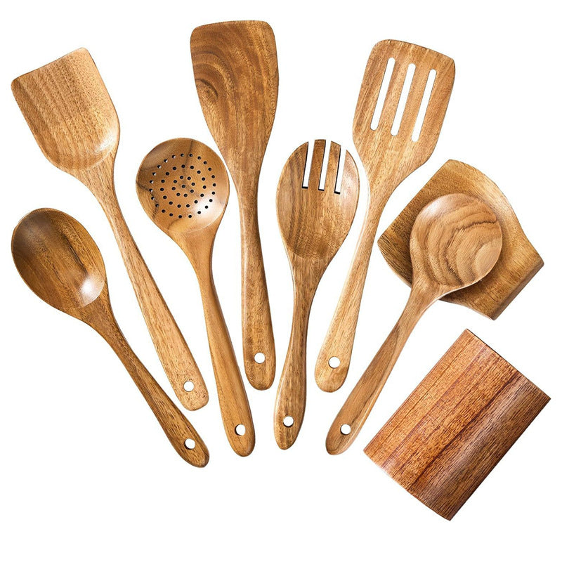 Teak cooking set Acacia wood kitchenware long handle spatula vegetable spatula solid wood spatula spoon fork non-stick pan kitchen 10 piece set
