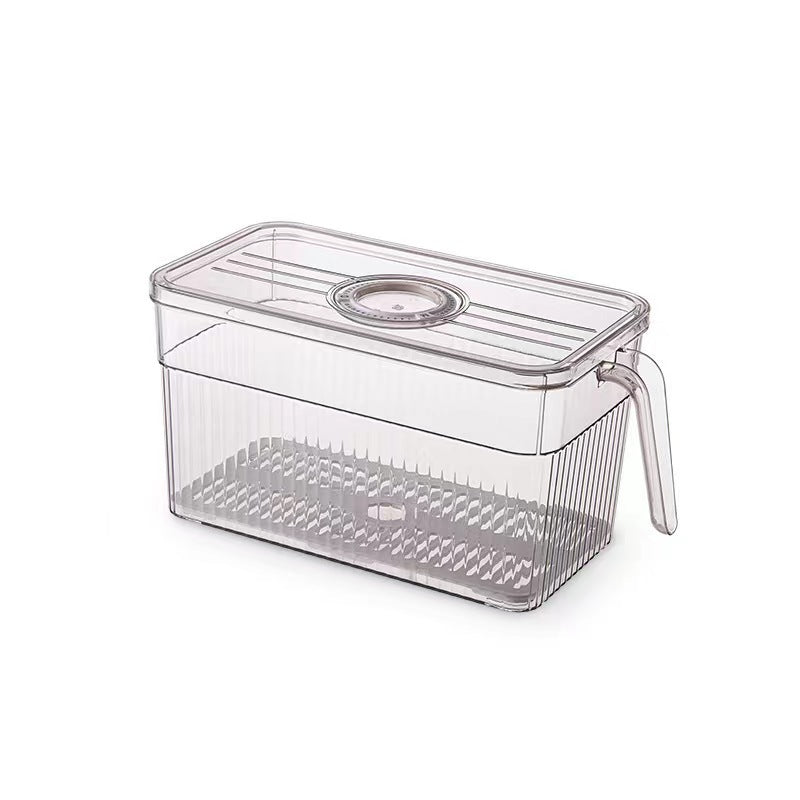 Refrigerator storage box kitchen transparent PET time-keeping drain fresh-keeping box large capacity with handle fruit and vegetable storage box